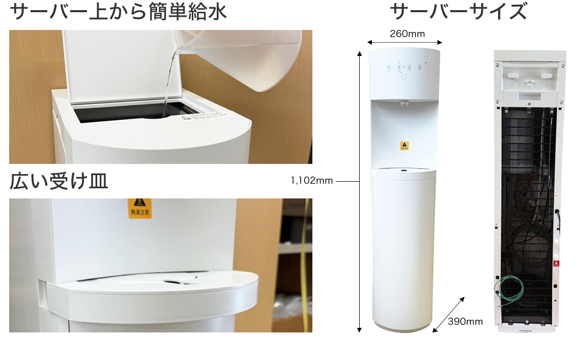 給水型浄水ウォーターサーバー サーバーサイズ